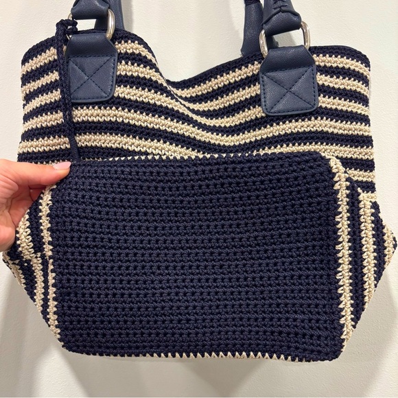 THE SAK‎ BAG Stripe Crochet Purse Navy Blue Off White - Picture 10 of 10